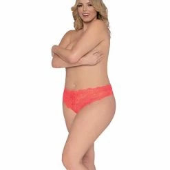 Dreamgirl International Simply Sexy Lace Tanga Open Crotch Panty Coral Lingerie