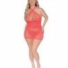 Dreamgirl International Simply Sexy Stretch Fishnet & Lace Chemise W-open Back & G-string Coral Qn