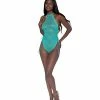 Dreamgirl International Simply Sexy Stretch Lace Halter Teddy W-adjustable Ribbon For Side Ruching Ocean O-s