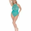 Dreamgirl International Lingerie Simply Sexy Stretch Lace Halter Teddy W-adjustable Ribbon For Side Ruching Ocean Qn