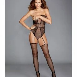 Dreamgirl International Strapless Teddy Bodystocking With Attached Garters Black One Size Fits Most