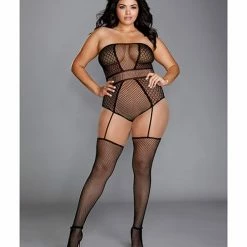 Dreamgirl International Strapless Teddy Bodystocking With Attached Garters Black Queen Size Lingerie