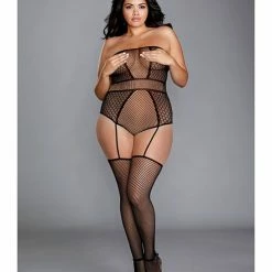 Dreamgirl International Strapless Teddy Bodystocking With Attached Garters Black Queen Size Lingerie