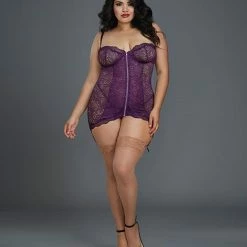 Dreamgirl International Stretch Lace Garter Slip With Removable Straps & Attached Side Garters & G-string Lingerie