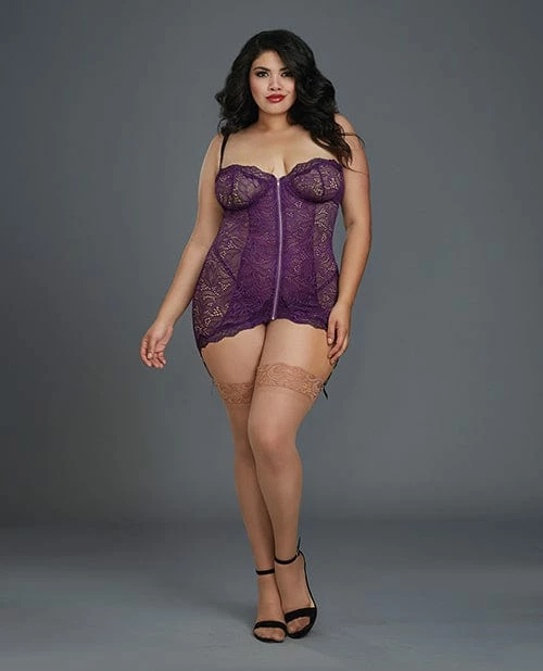 Dreamgirl International Stretch Lace Garter Slip With Removable Straps & Attached Side Garters & G-string Lingerie