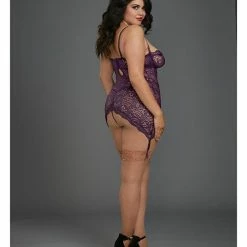 Dreamgirl International Stretch Lace Garter Slip With Removable Straps & Attached Side Garters & G-string Lingerie