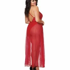 Dreamgirl International Stretch Lace Teddy (modified Back) & Sheer Mesh Maxi Skirt W-adjustable Straps & G-string Rouge 3 Lingerie