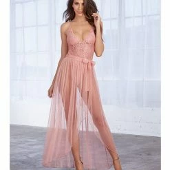 Dreamgirl International Stretch Lace Teddy & Sheer Maxi Skirt With Adjustable Straps & G-string Lingerie