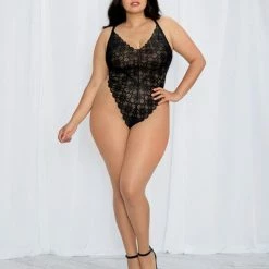 Dreamgirl International Stretch Lace Teddy & Sheer Mesh Maxi Skirt With Adjustable Straps & G-string Lingerie