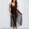 Dreamgirl International Stretch Lace Teddy & Sheer Mesh Maxi Skirt With Adjustable Straps & G-string Lingerie
