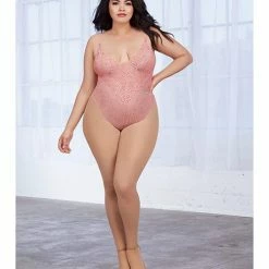 Dreamgirl International Stretch Lace Teddy With Modified Back & Sheer Maxi Skirt With Adjustable Straps & G-string Vintage Rose 2x