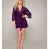 Dreamgirl International Lingerie Stretch Mesh Chemise & Robe Plum