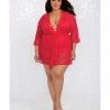 Dreamgirl International Lingerie Stretch Mesh Chemise & Robe Red