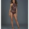 Dreamgirl International Unique 3 Piece Look Teddy With Underwire Halter Top, Waist Corset & Snap Crotch Thong Lingerie