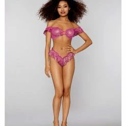 Dreamgirl International Valentine Gold Foil Stretch Lace Bralette & Panty Azalea-gold O-s