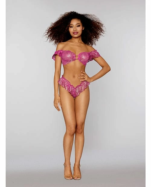 Dreamgirl International Valentine Gold Foil Stretch Lace Bralette & Panty Azalea-gold O-s