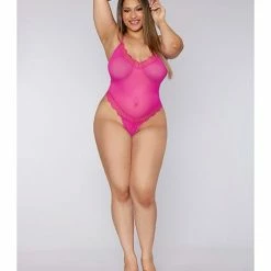 Dreamgirl International Lingerie Valentine Stretch Mesh Teddy & Robe Azalea