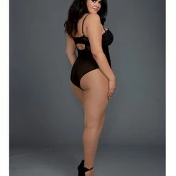 Dreamgirl International Lingerie Venice Lace & Stretch Faux Leather Teddy With Snap Crotch