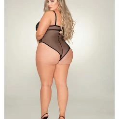 Dreamgirl International Zebra Print Mesh Snap Crotch Teddy Black Lingerie