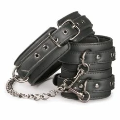 EDC Easy Toys Faux Leather Collar With Handcuffs - Black