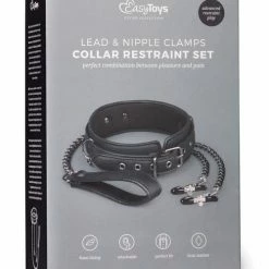 EDC Easy Toys Faux Leather Collar With Nipple Chains - Black