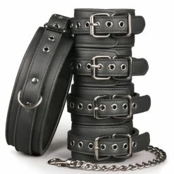 EDC Easy Toys Fetish Set With Collar, Ankle & Wrist Cuffs - Black