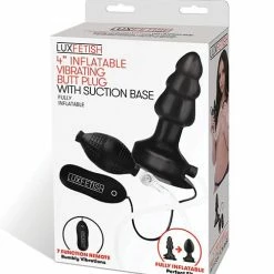 Electric Eel Anal Toys Lux Fetish 4" Inflatable Vibrating Butt Plug With Suction Base - Black