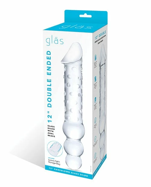 Electric Eel Glas 12" Double Ended Glass Dildo W-anal Beads - Clear