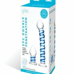 Electric Eel Dildos Glas 2 Piece Double Penetration Glass Swirly Dildo & Buttplug Set - Clear