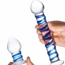 Electric Eel Dildos Glas 2 Piece Double Penetration Glass Swirly Dildo & Buttplug Set - Clear