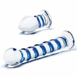 Electric Eel Dildos Glas 2 Piece Double Penetration Glass Swirly Dildo & Buttplug Set - Clear