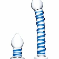 Electric Eel Dildos Glas 2 Piece Double Penetration Glass Swirly Dildo & Buttplug Set - Clear