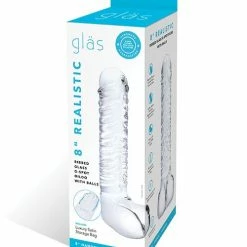 Electric Eel Glas 8" Realistic Ribbed Glass G-spot Dildo W-balls - Clear Dildos