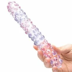 Electric Eel Dildos Glas 9" Purple Rose Nubby Glass Dildo - Purple-pink