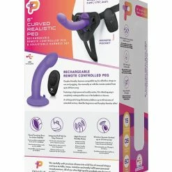 Electric Eel Pegasus 6" Rechargeable Curved Peg With Adjustable Harness & Remote Set - Purple Dildos