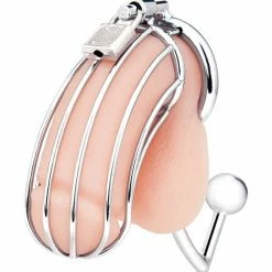 Electric Eel Blue Line Cock Cage W-anal Stimulator - Silver Kink & BDSM