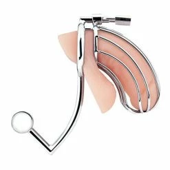 Electric Eel Blue Line Cock Cage W-anal Stimulator - Silver Kink & BDSM