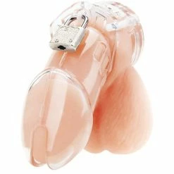 Electric Eel Kink & BDSM Blue Line Acrylic See-thru Chastity Cage - Clear