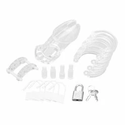 Electric Eel Kink & BDSM Blue Line Acrylic See-thru Chastity Cage - Clear