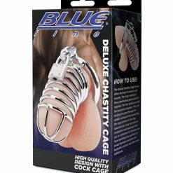 Electric Eel Blue Line Deluxe Chastity Cage - Silver Kink & BDSM