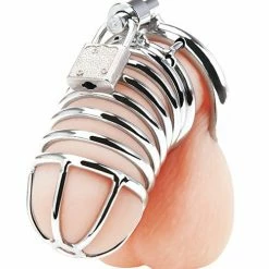Electric Eel Blue Line Deluxe Chastity Cage - Silver Kink & BDSM