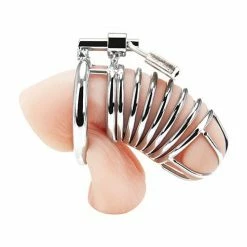 Electric Eel Blue Line Deluxe Chastity Cage - Silver Kink & BDSM