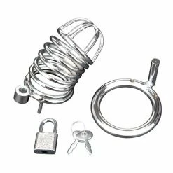 Electric Eel Blue Line Deluxe Chastity Cage - Silver Kink & BDSM