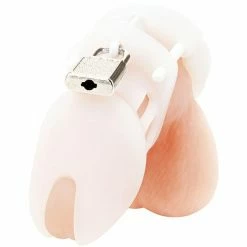 Electric Eel Blue Line Silicone Chastity Cage - White