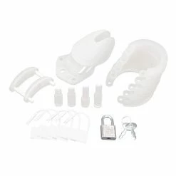 Electric Eel Blue Line Silicone Chastity Cage - White