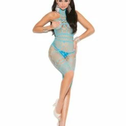 Elegant Moments Vivace Crochet & Fishnet Halter Neck Mid Length Bodystocking Lingerie
