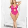 Escante Lingerie Neons Keyhole Front Teddy With Tanga Back Neon Pink