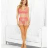 Escante Underwire Bra, Garterbelt, Open Crotch Panty & Hose Coral Lingerie