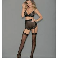 Escante Lingerie Euphoria Bra Hi Waist Open Crotch Gartini With Hose Black One Size Fits Most