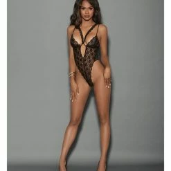 Escante Euphoria Halter Teddiette With Hose Black One Size Fits Most